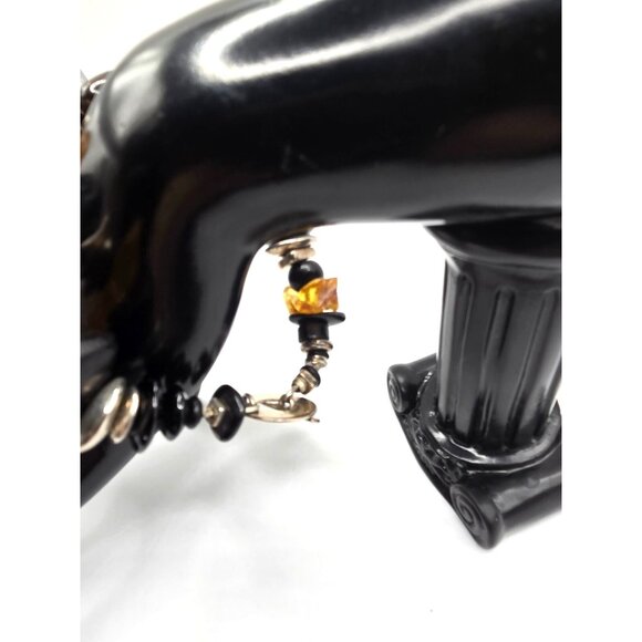 Vintage Sterling Silver Amber & Jet Bead Bracelet | SAKI Toggle Clasp | Artisan - Picture 4 of 7